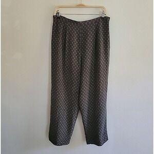 Vintage Talbots Silk Pants 14 Brown Printed High Rise Effortless Quiet Luxury